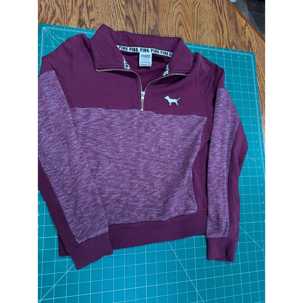 Victoria's Secret PINK Quarter Zip Pullover Burgundy Colorblock XS